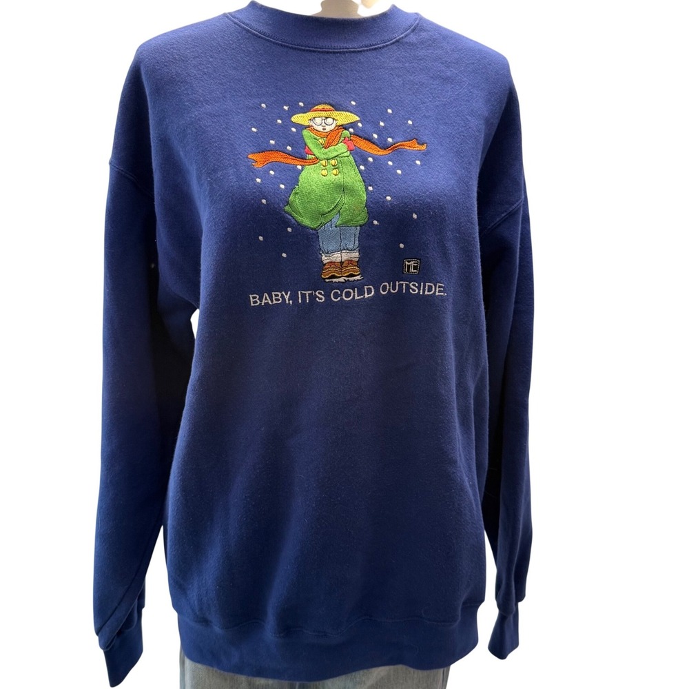 Vintage 90s Mary Engelbreit Embroidered Crewneck Sweatshirt Navy Women's Large